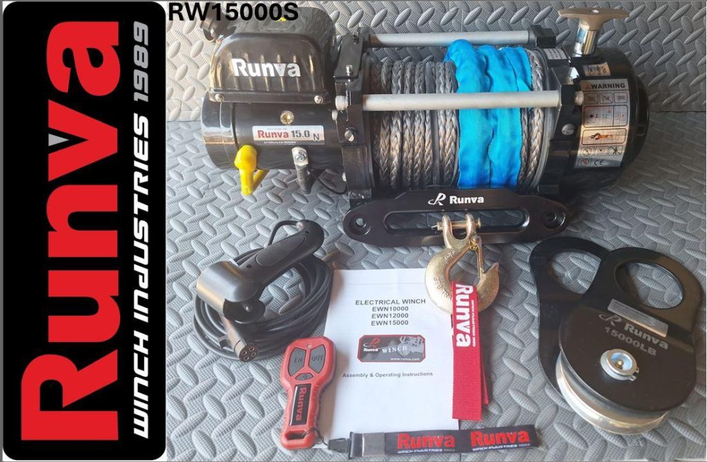 Runva Winch 15,000lbs 12V With Synthetic Rope (6,804kg) Off-Road Recovery Winch - RW15000S